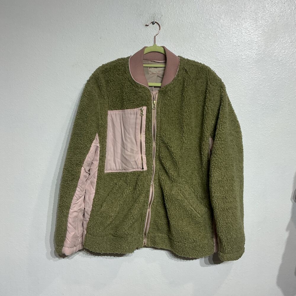 Free People We The Free Green Rivington Sherpa Bomber Jacket Sz S - Picture 2 of 13